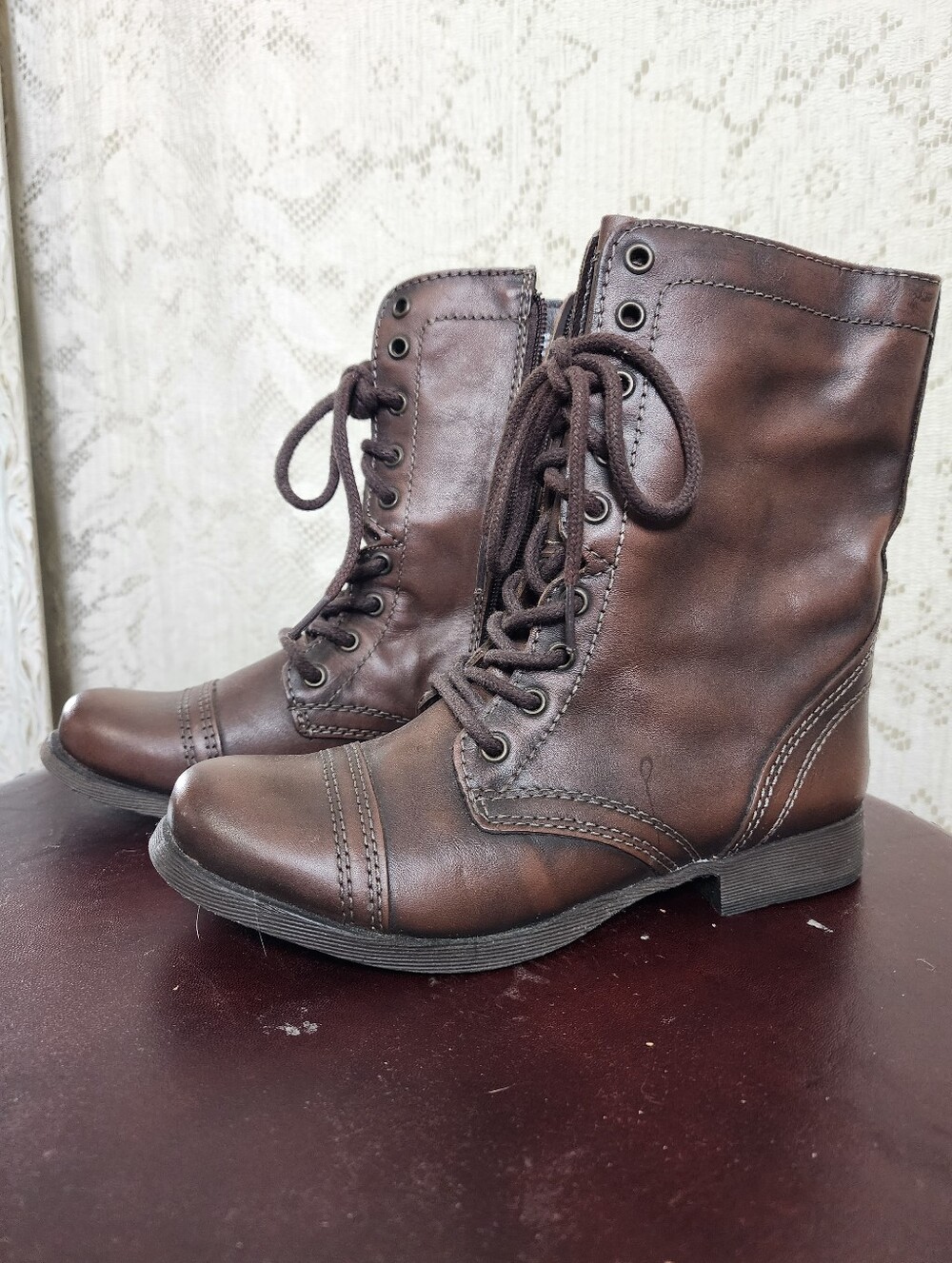 Steve Madden Women's Dark Brown Lace-Up Combat Boots